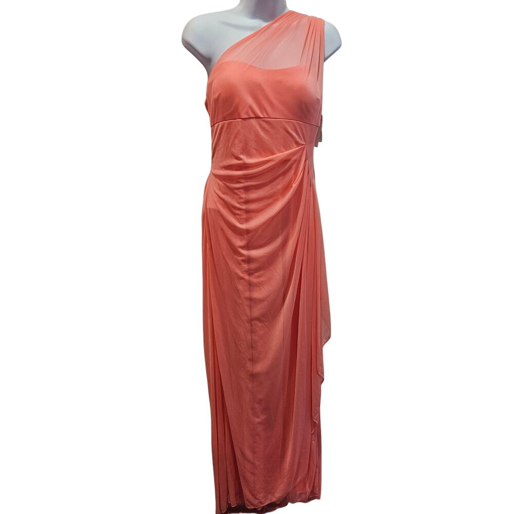 David’s Bridal Peach/Coral One Shoulder Draped Formal Gown Size 8 NWT